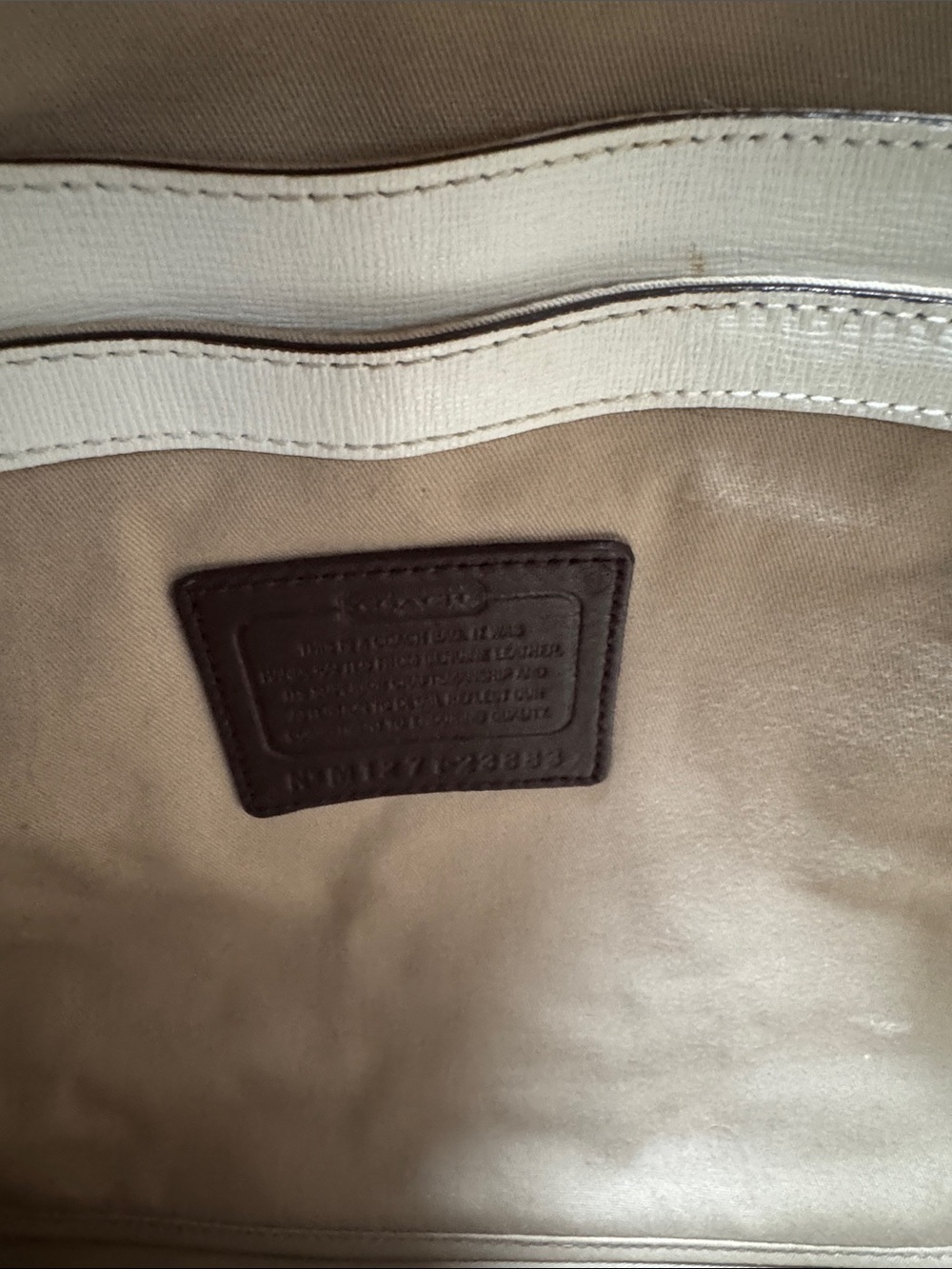 COACH White Leather Tote with Brown Trim and Straps - Picture 5 of 6